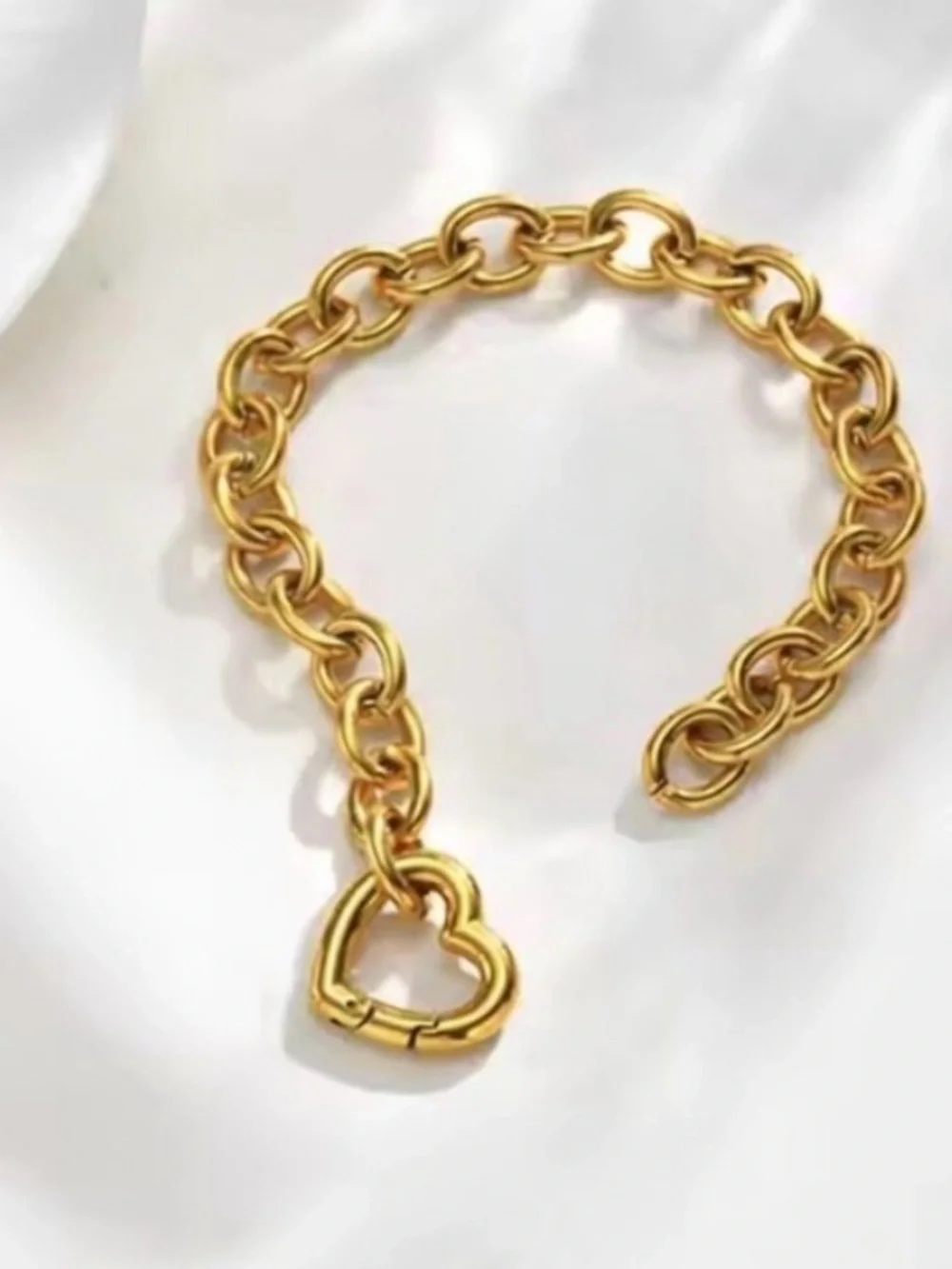 Gold Heart Bracelet Carabiner Chunky Chain 18K Gold over Stainless Steel Tiffany